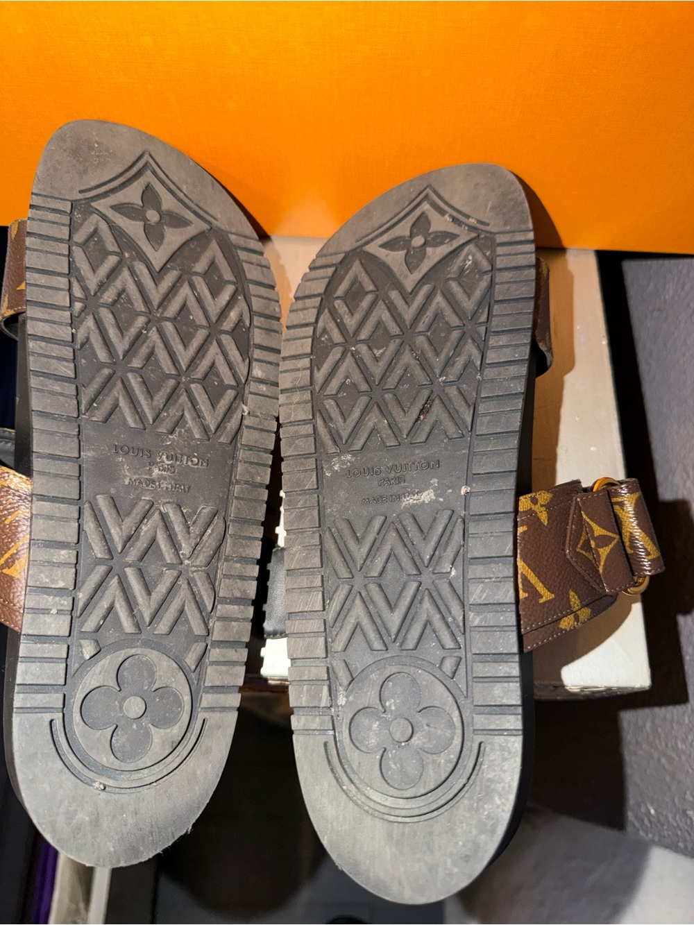 Louis Vuitton Brown Monogram Double Strap Sandals with Gold Buckles - Picture 5 of 9